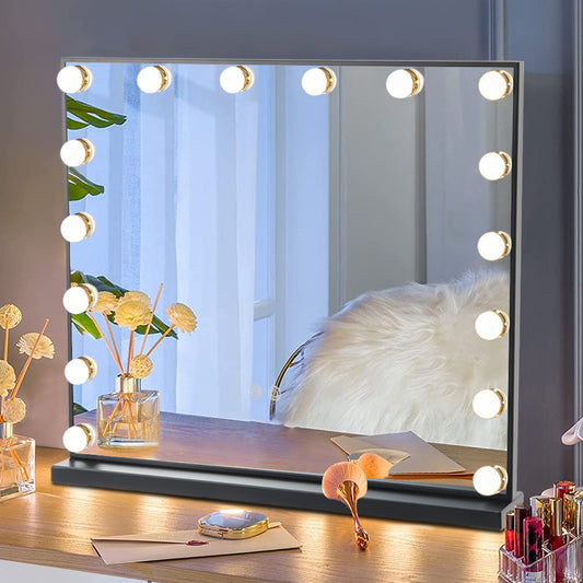 Large Makeup Vanity Dressing Table Mirror With LED Dimmable Lights Black Edge