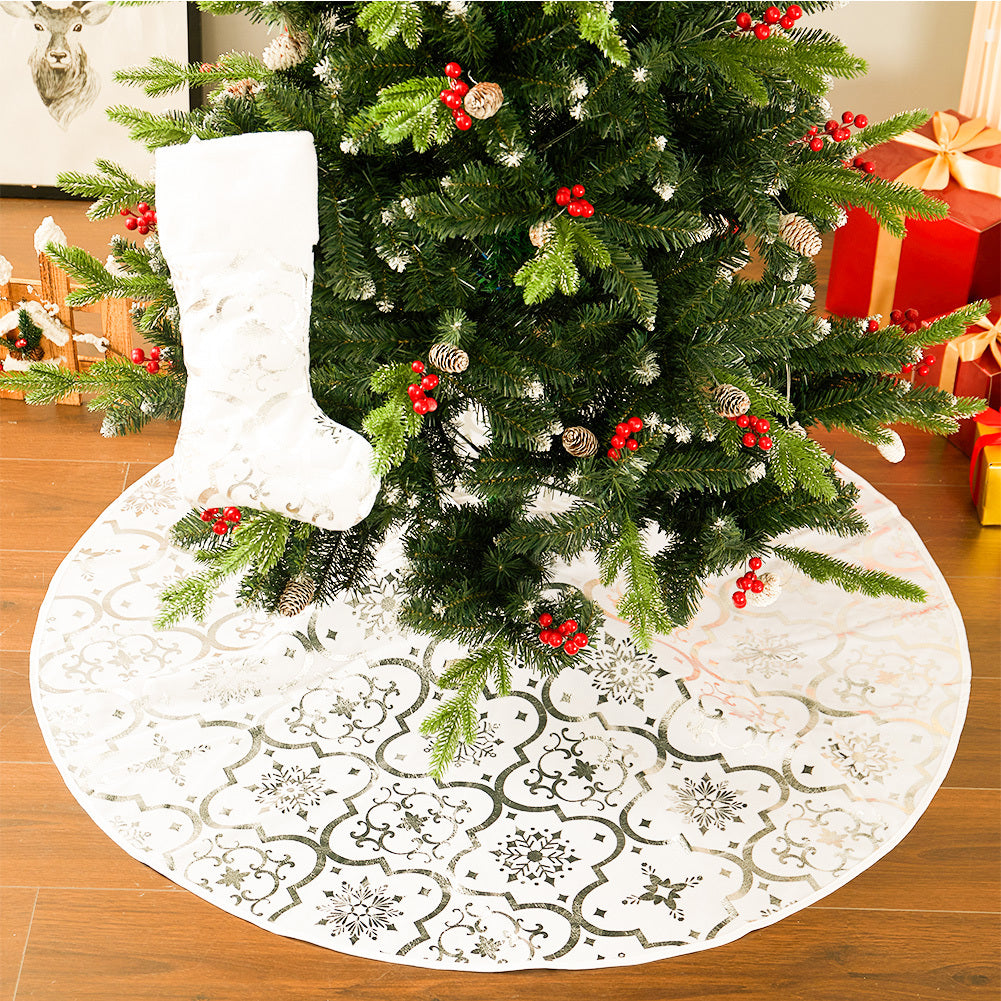 White Round Christmas Tree Base Skirt Xmas Ornament with Stocking