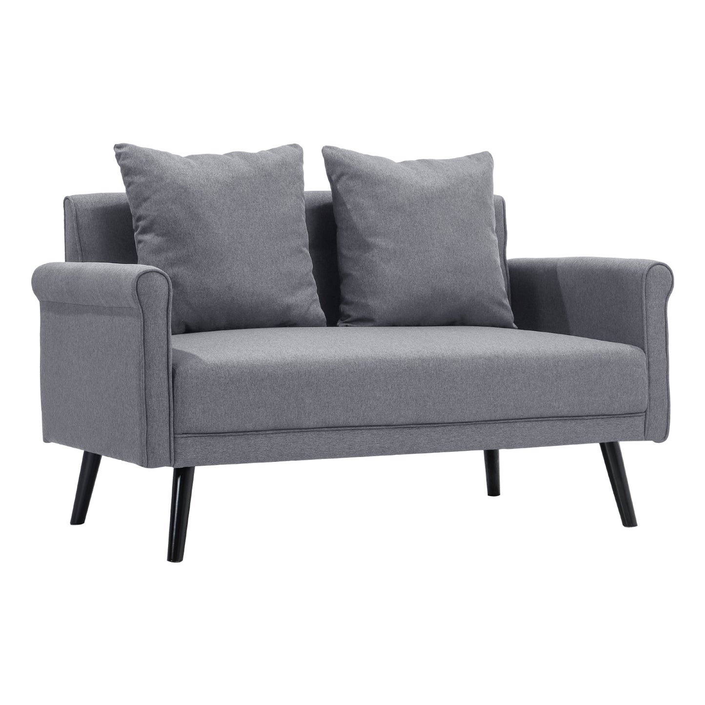 Grey Upholstered Loveseat with Rolled Arms