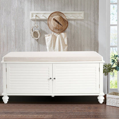 White Shutter Door Shoe Cabinet Storage Bench