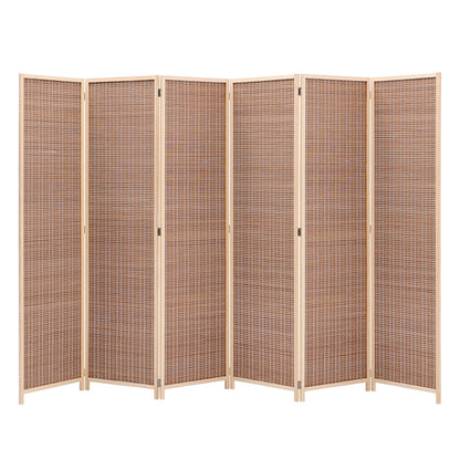 Brown Bamboo Woven 6 Panel Folding Room Divider Privacy Screen