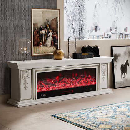 White TV Stand Electric Fireplace 7 Flame Colors Adjustable Flame with Remote