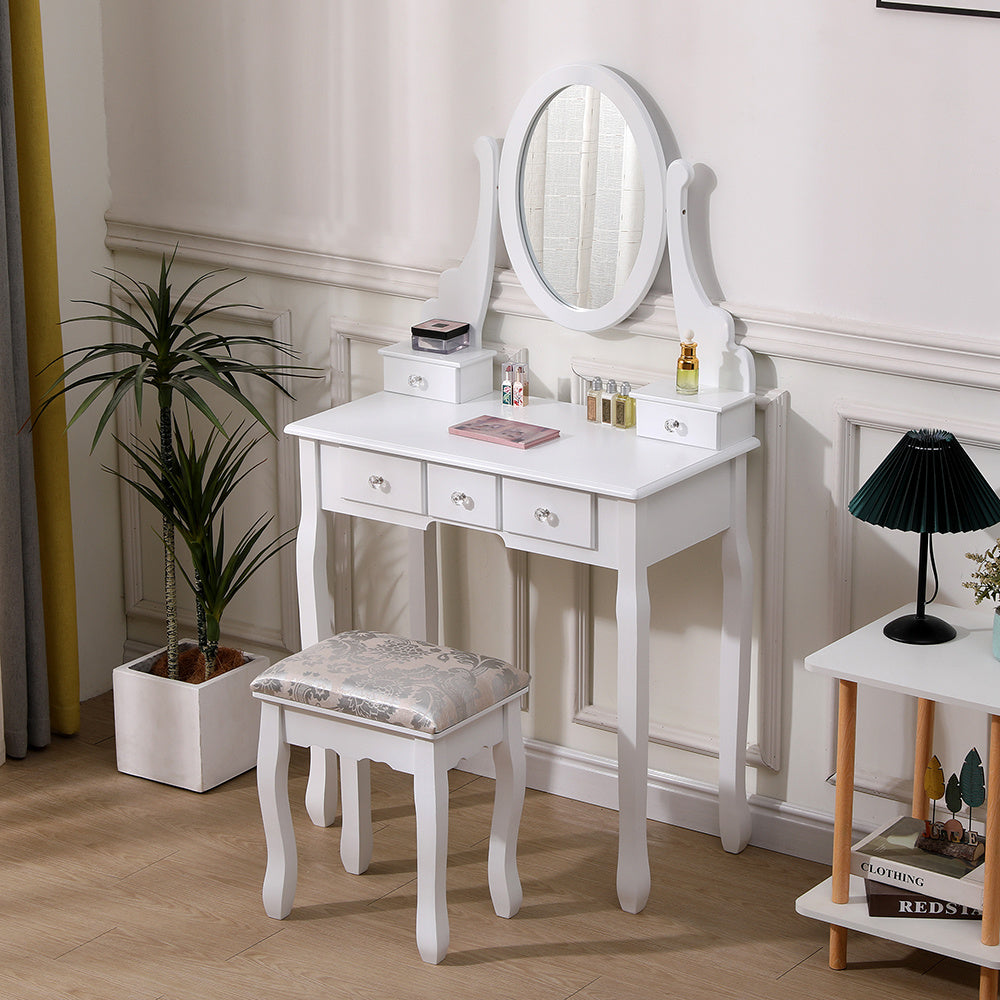 White 75cm Makeup Vanity Desk with Mirror and Stool