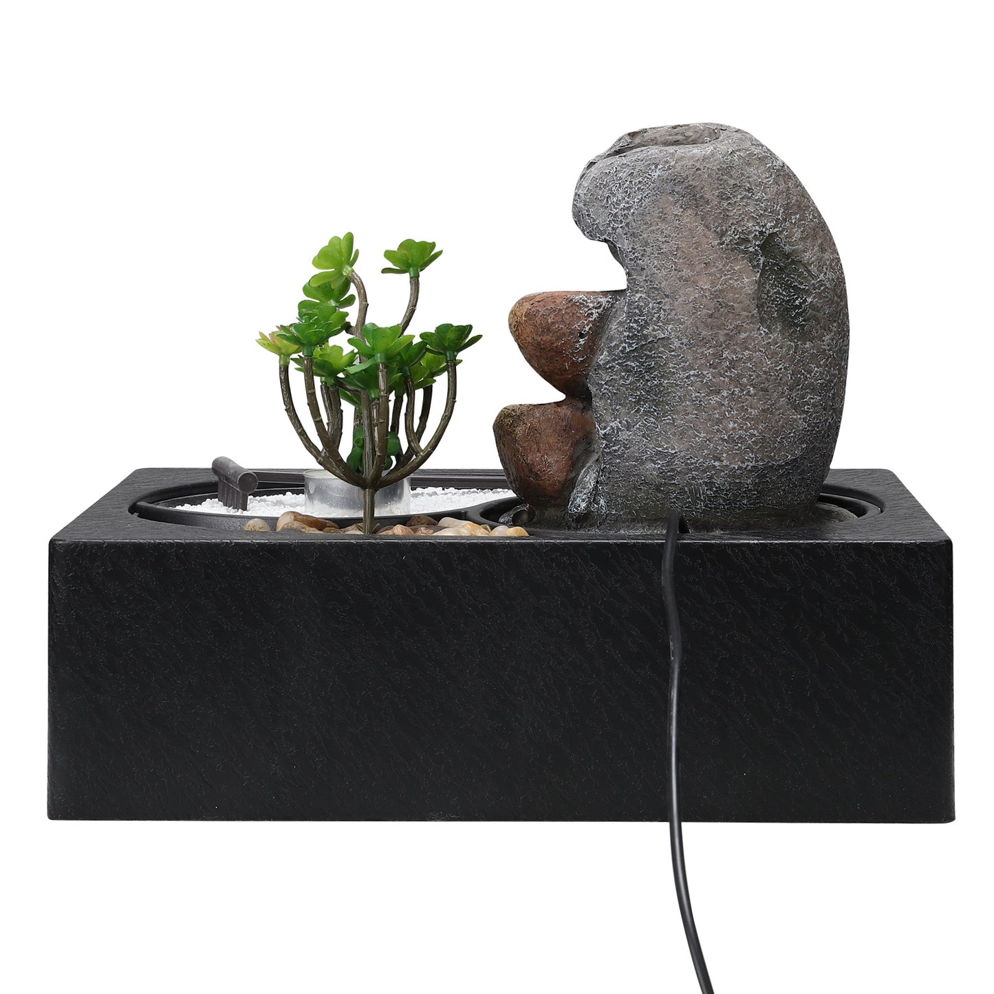 Buddha Zen Tabletop Fountain with LED Lights and Succulents