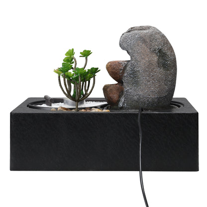 Buddha Zen Tabletop Fountain with LED Lights and Succulents