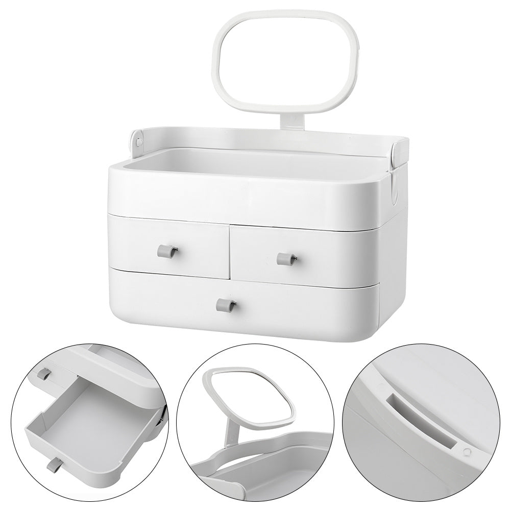 White Makeup Organizer with Mirror and Drawers