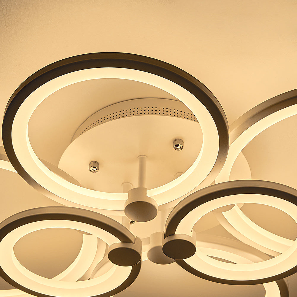 Round LED Dimmable Chandelier Ceiling Light With Remote 6 Head