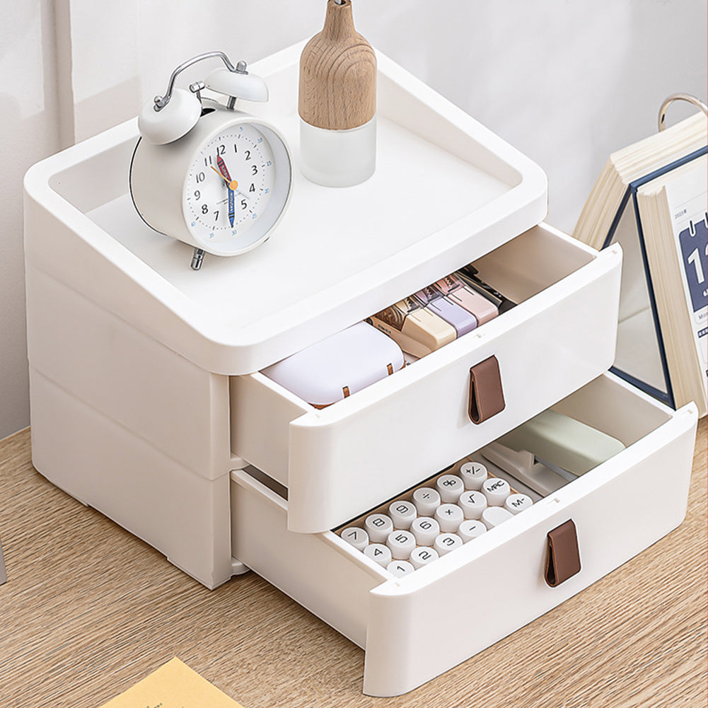 White Desktop Plastic Two Tier Drawer Organizer