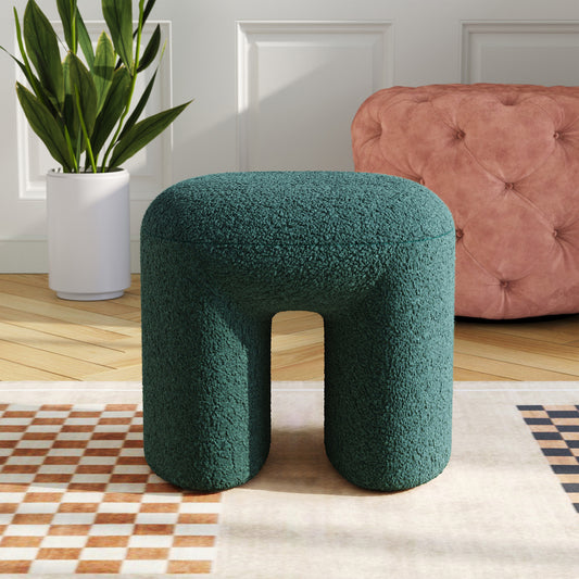 Green Modern Teddy Bear Fur Upholstered Ottoman