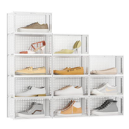 White 33.5cm 12pcs Clear Plastic Shoe Storage Boxes