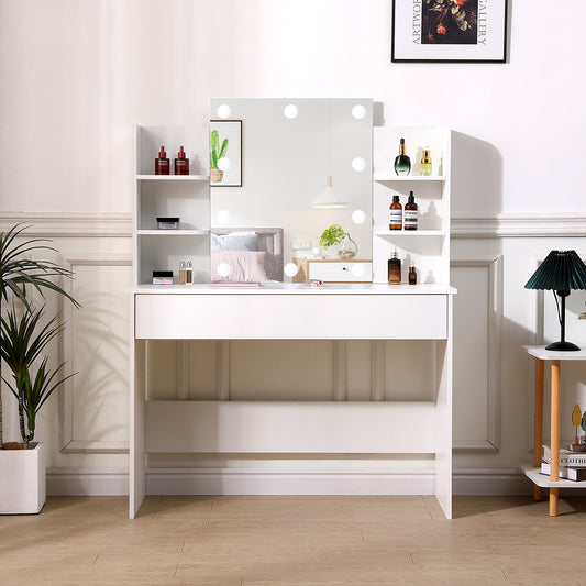 White 108cm Modern Hollywood Vanity Desk with Lighted Mirror