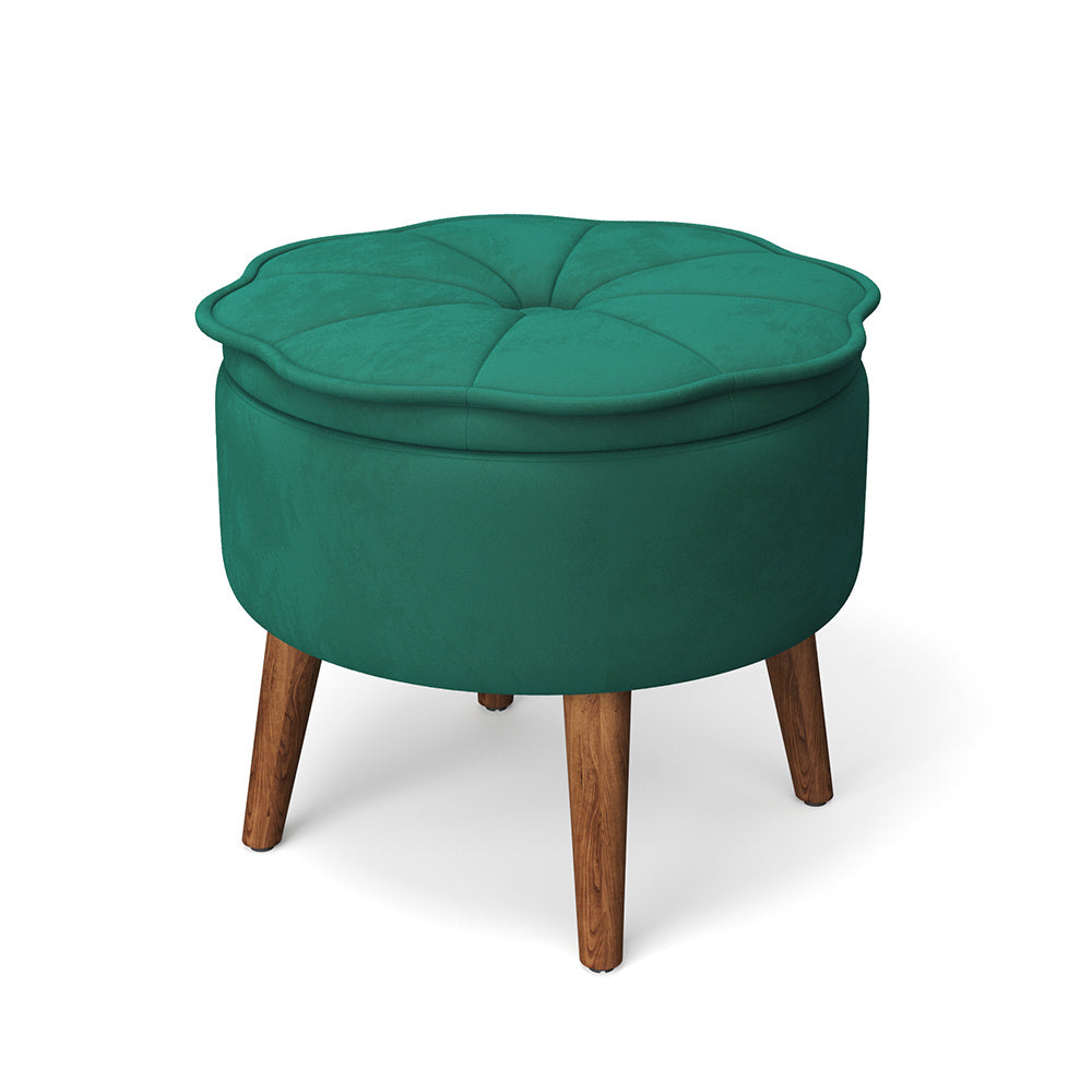 Green Modern Round Petal Velvet Storage Ottoman