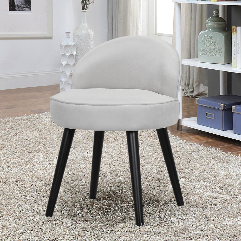 Velvet Upholstered Dressing Stool with Wooden Legs