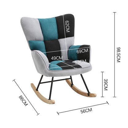 Tricolor Plaid Tufted Upholstered Rocking Chair