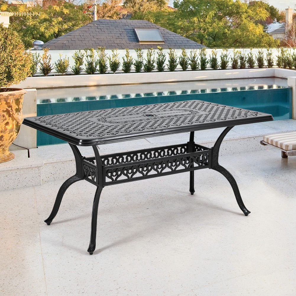 Outdoor Cast Aluminum Square Patio Table with Umbrella Hole