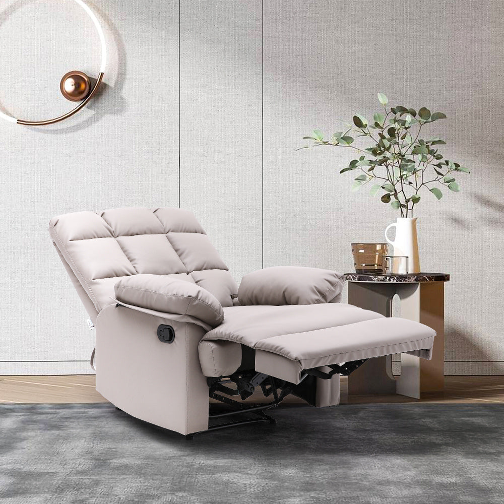 Grey Faux Leather Upholstered Recliner Armchair