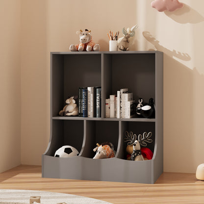 2-Tier Open Style five-compartment Toy and Book Storage Organizer Grey