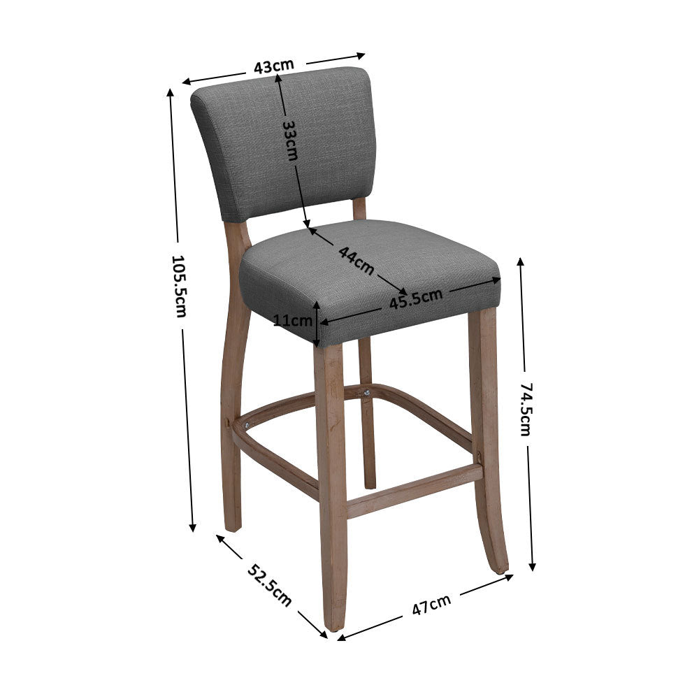 Two-Height Light Grey Linen Bar Stool Set for Kitchen