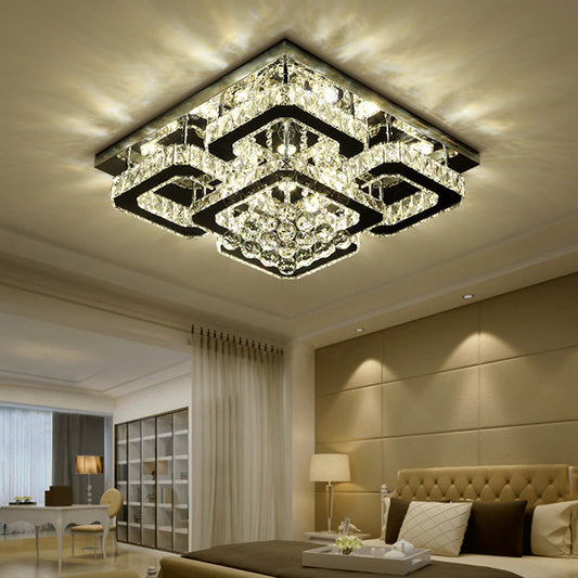 50CM Square LED Crystal Chandelier Pendant Ceiling Light, Dimmable Light