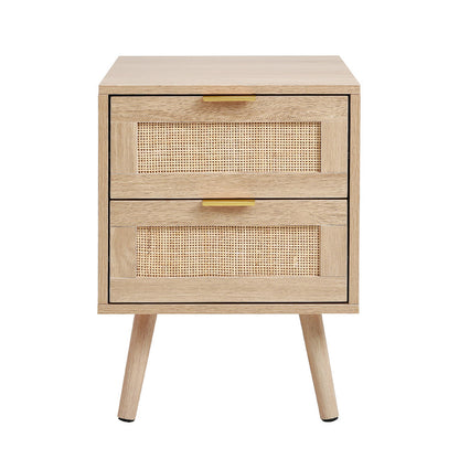 Set of 2 Wood and Rattan Side Cabinet