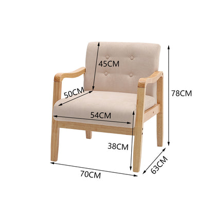 Modern Linen Fabric Buttoned Armchair Soild Wooden Frame Beige