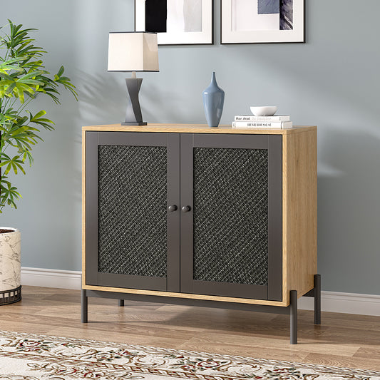 Contemporary Storage Cabinet with Rattan Doors