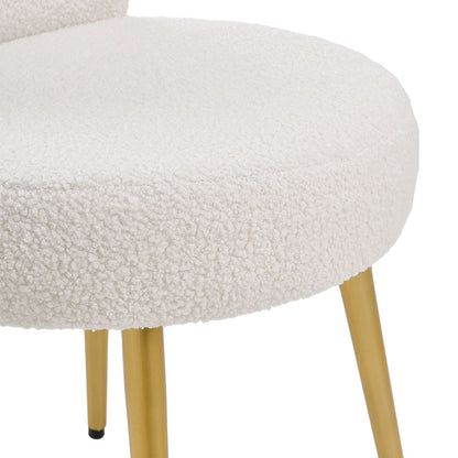 Cream Faux Fur Vanity Stool Chair with Metal Legs