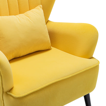 Occasion Velvet Wingback Armchair with Lumbar Pillow Yellow