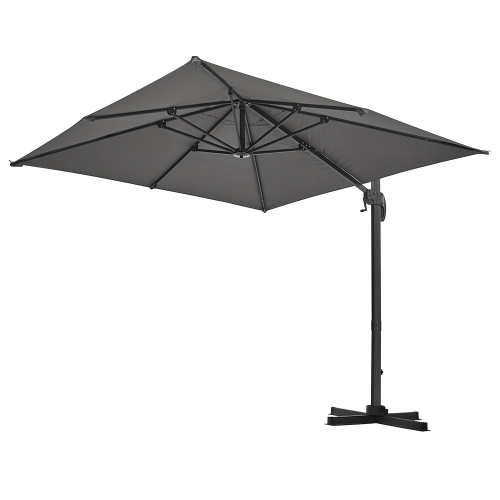 2.5M Dark Grey Garden Roma Tilting Aluminium Cantilever Parasol With Cross Base