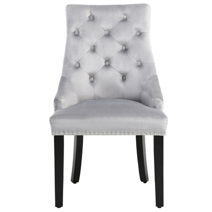 Set of 2 Tufted Velvet Buttoned Dining Chair, Light Grey