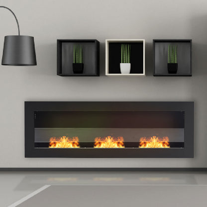 Indoor Wall Mounted Recessed Bio Ethanol Fireplace 120CM Black