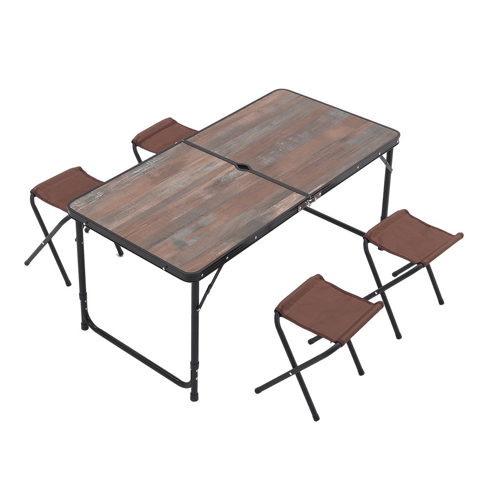 Brown Outdoor Foldable Picnic Table with Four Stools