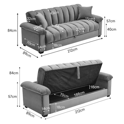 Grey Comfort Sleeper Sofa Bed With 2 Pillows