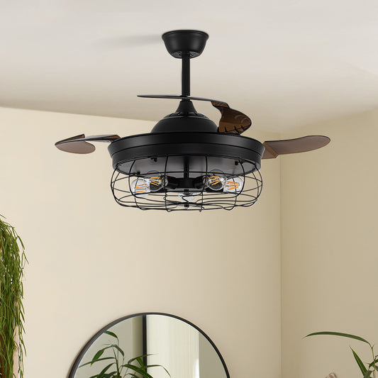 Black Cage Style Ceiling Fan with Lights