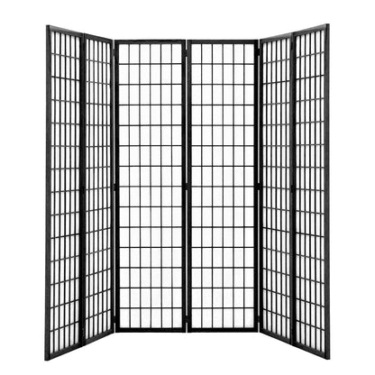 Black 6 Panel Solid Wood Folding Room Divider Privacy Screen