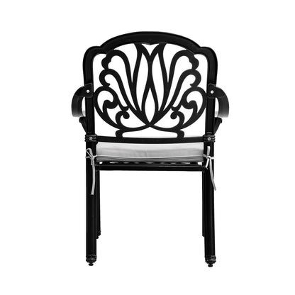 Black Set of 2 Outdoor Cast Aluminum Dining Chairs with Cushions