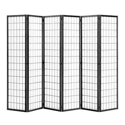 Black 6 Panel Solid Wood Folding Room Divider Privacy Screen