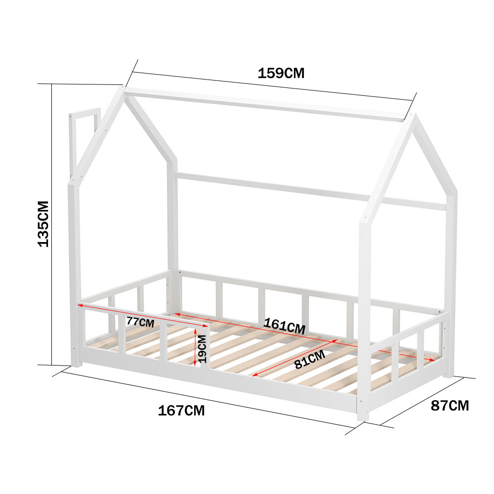 Pine Wood Kid Single Bed Frame with House Frame