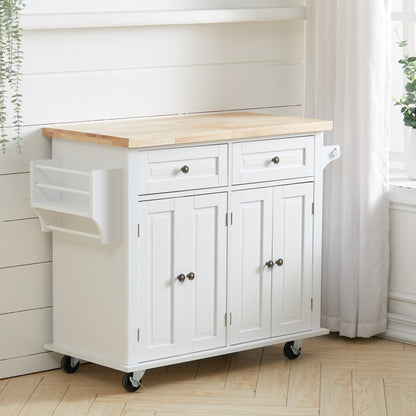 Modern Rolling Wood Kitchen Trolley Cart with Storage Cabinet