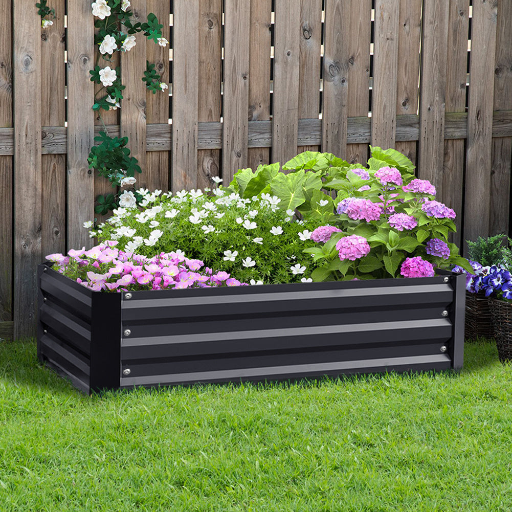 Charcoal Black 120cm W Galvanized Steel Raised Garden Bed Planter Box