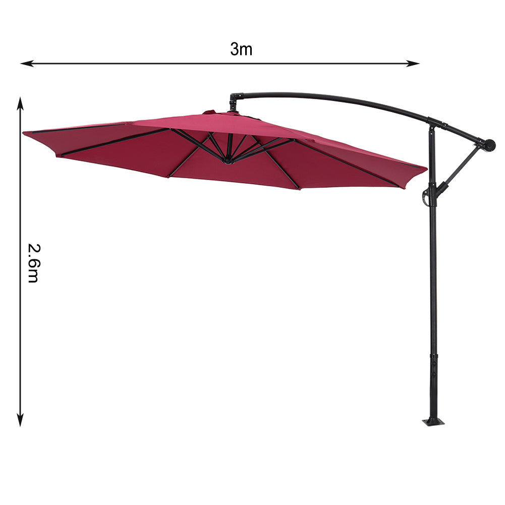 Garden 3M Wine Banana Parasol Cantilever Hanging Sun Shade Umbrella Shelter