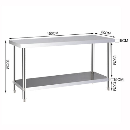 2 Tier Commercial Work Stainless Steel Table Frame with Lower Shelf