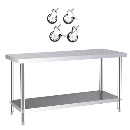 2 Tier Commercial Work Stainless Steel Table Frame with Lower Shelf