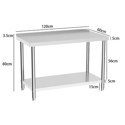 2 Tier Commercial Work Stainless Steel Table Frame with Lower Shelf