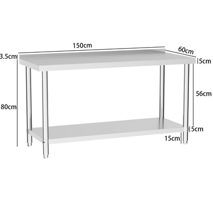 2 Tier Commercial Work Stainless Steel Table Frame with Lower Shelf