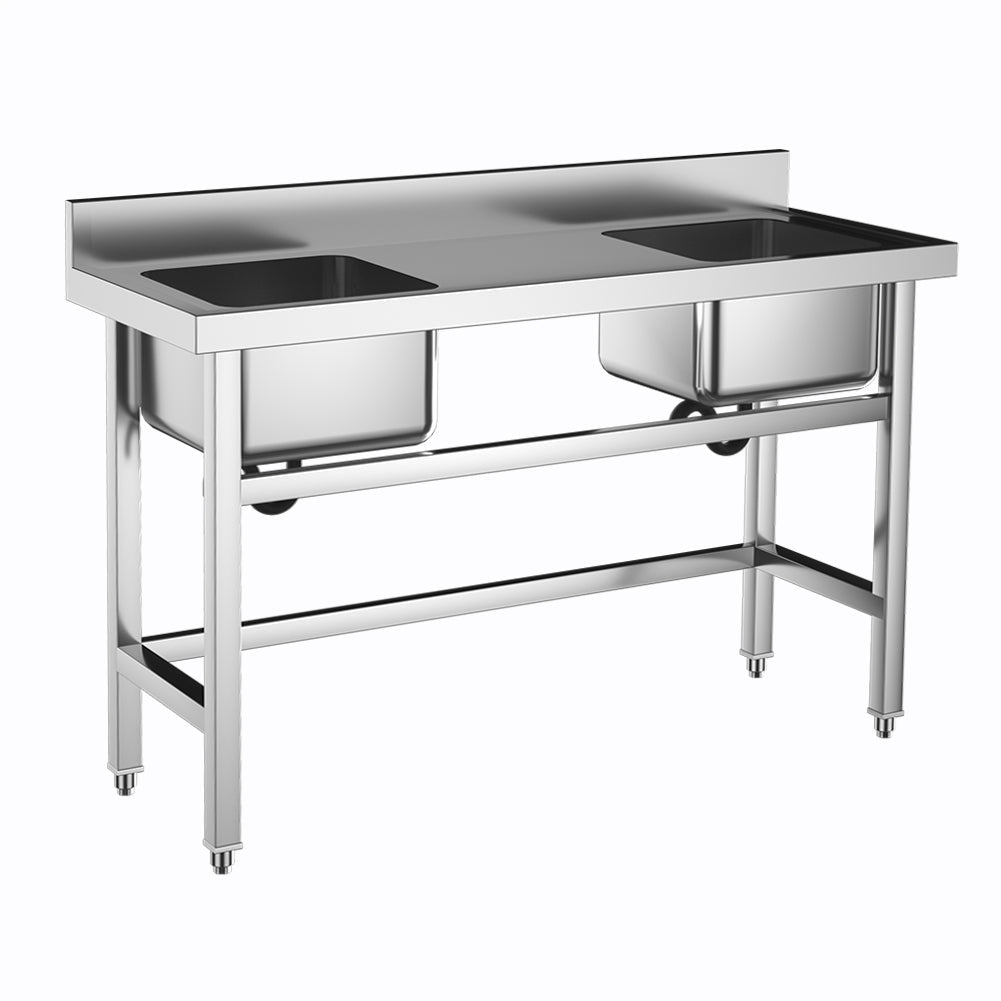 Commercial Work Sink 2 Compartment Stainless Steel with Left Drainboard