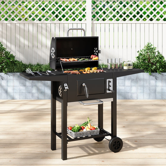 Black Outdoor Charcoal Grill with Smoke Stack