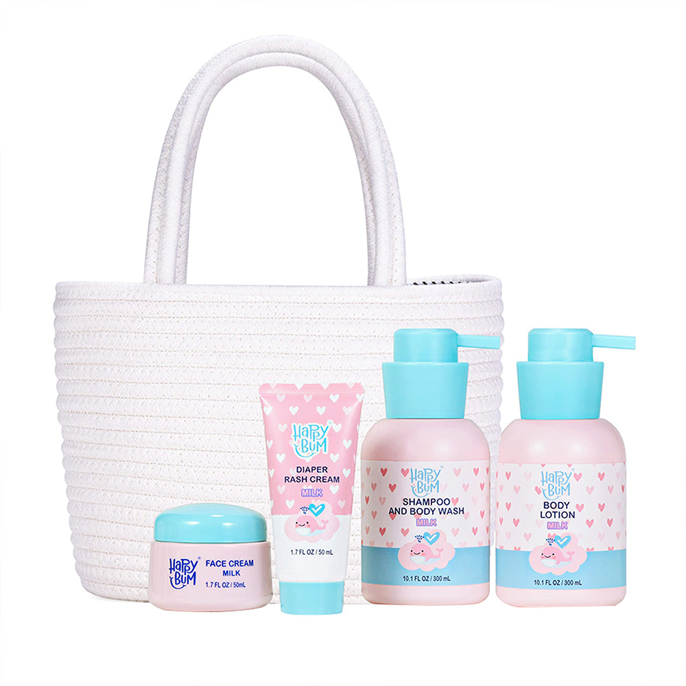 4Pcs Baby Bath Gift Set with Cotton Rope Basket