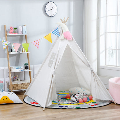 White Indoor Indian Teepee Tent Play House Wood Support for Kids