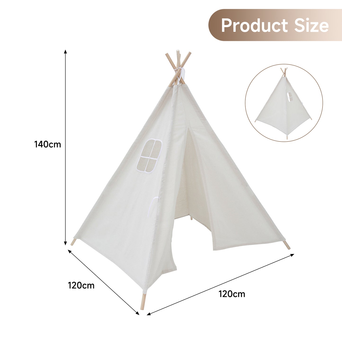 White Indoor Indian Teepee Tent Play House Wood Support for Kids